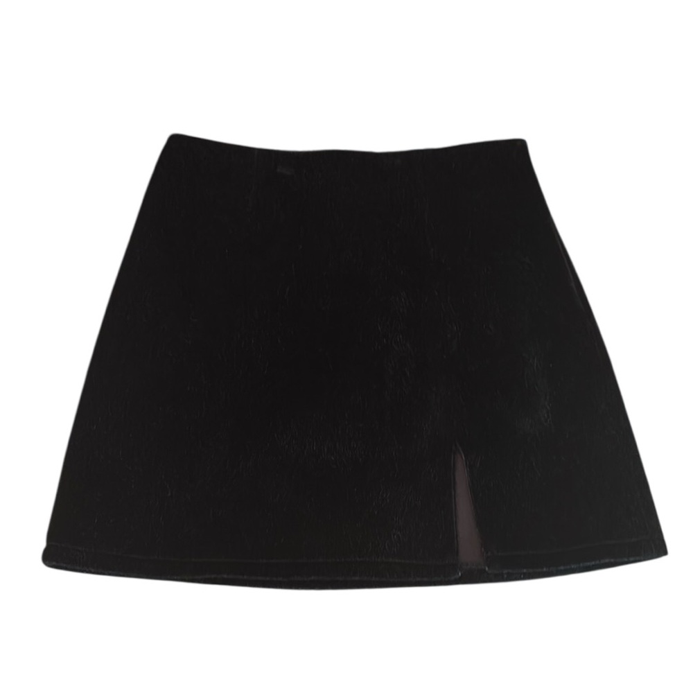 ASOS design Black High waisted faux hair Mini Skirt slit size 4 - Picture 1 of 6